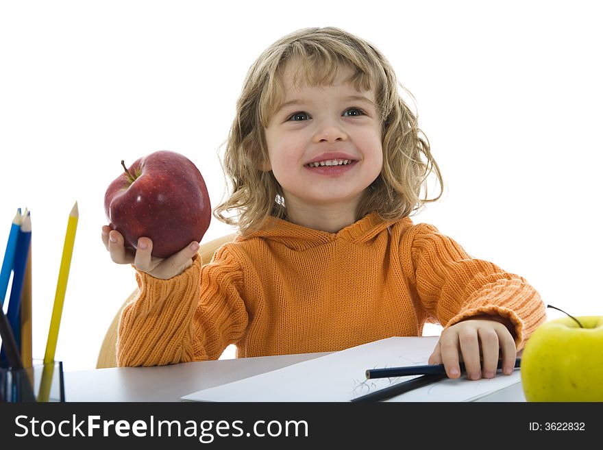 Beautiful Little Girl With Pencils