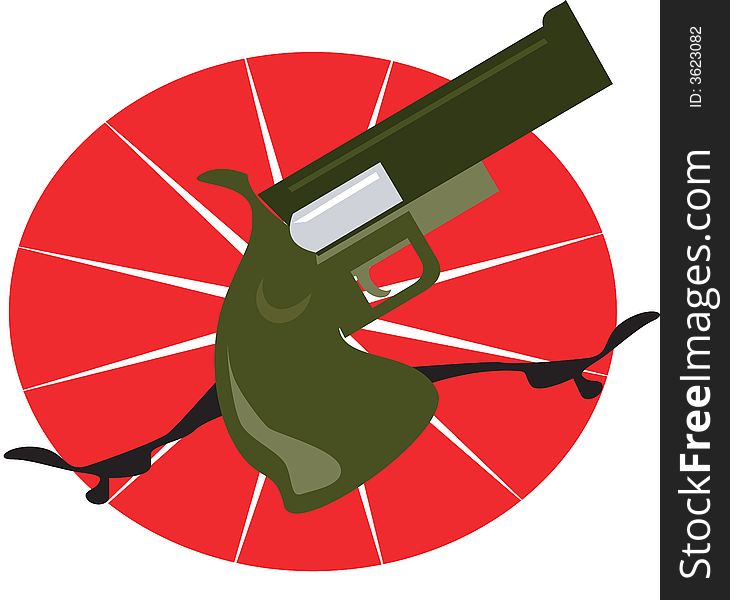 Illustration of gun on red background.