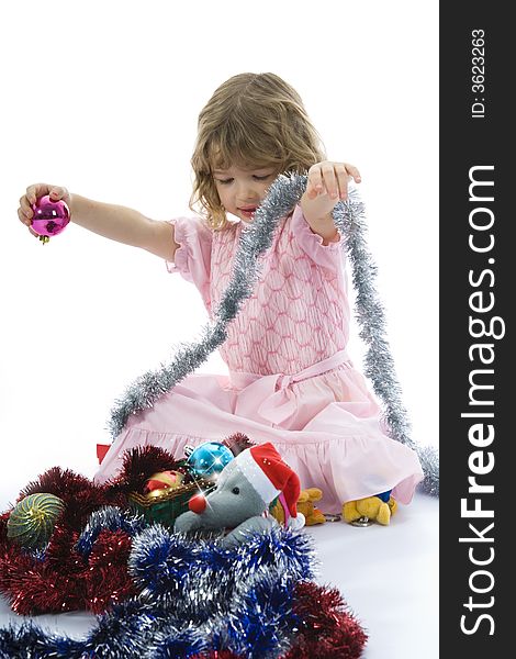 Beautiful Little Girl With Christmas Decoration