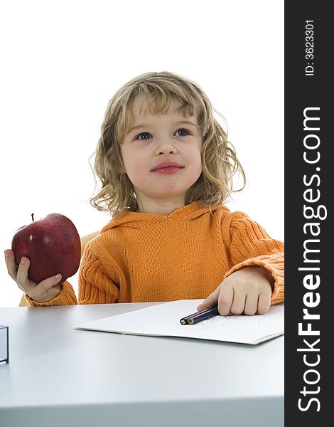 Beautiful Little Girl With Pencils