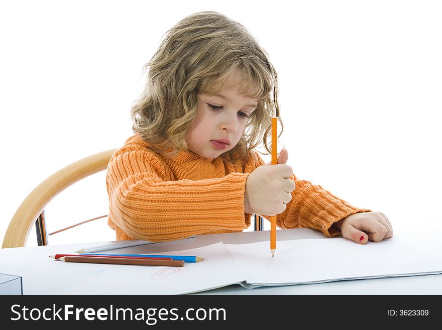 Beautiful Little Girl With Pencils