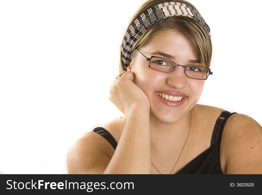 Portrait of a young attractive woman with  glasses