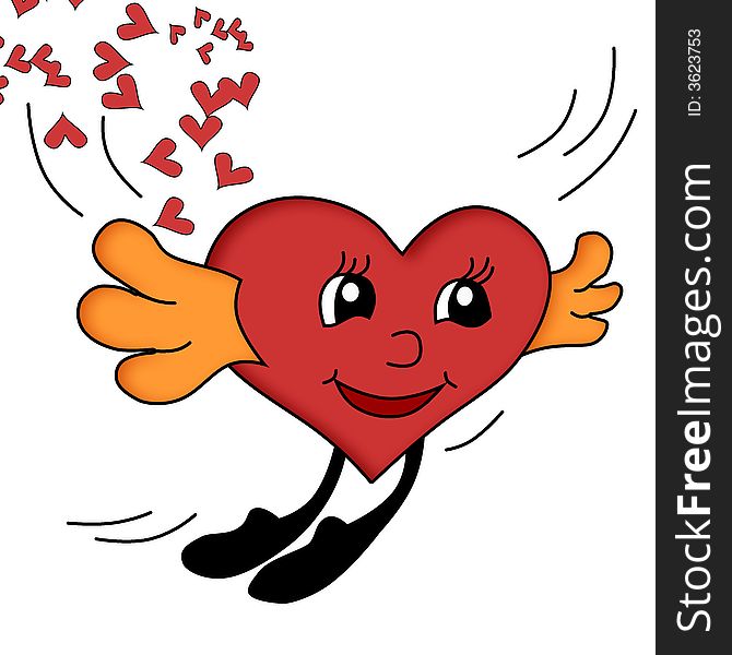 Illustration of red flying heart