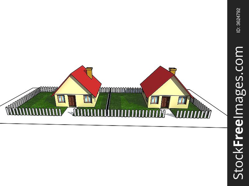 House with little garden - isolated 3d illustration