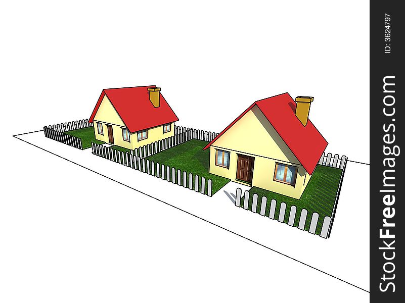 House with little garden - isolated 3d illustration