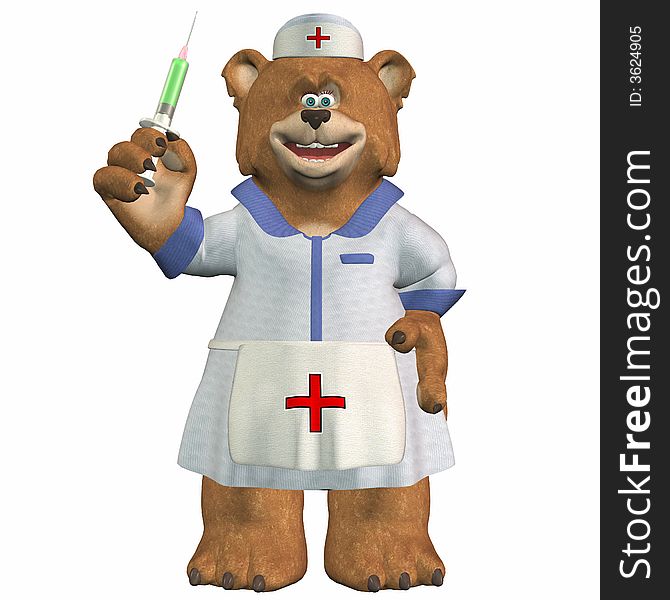 Illustration of a Female Nurse Bear with a happy expression and a syringe. Illustration of a Female Nurse Bear with a happy expression and a syringe