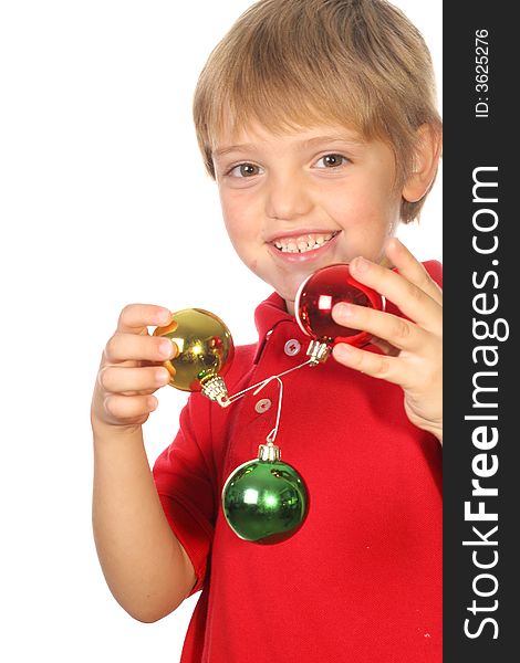 Child with christmas ornaments