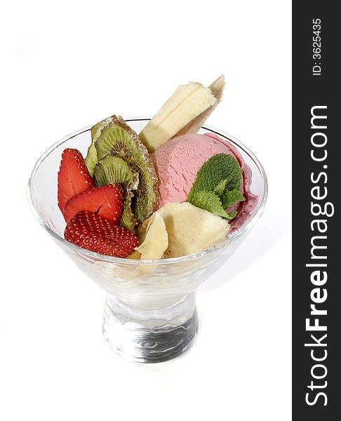 Dessert with fruits and spearmint. Dessert with fruits and spearmint