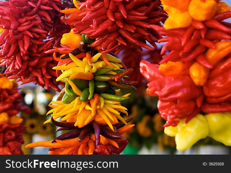 Colorful Peppers On Display