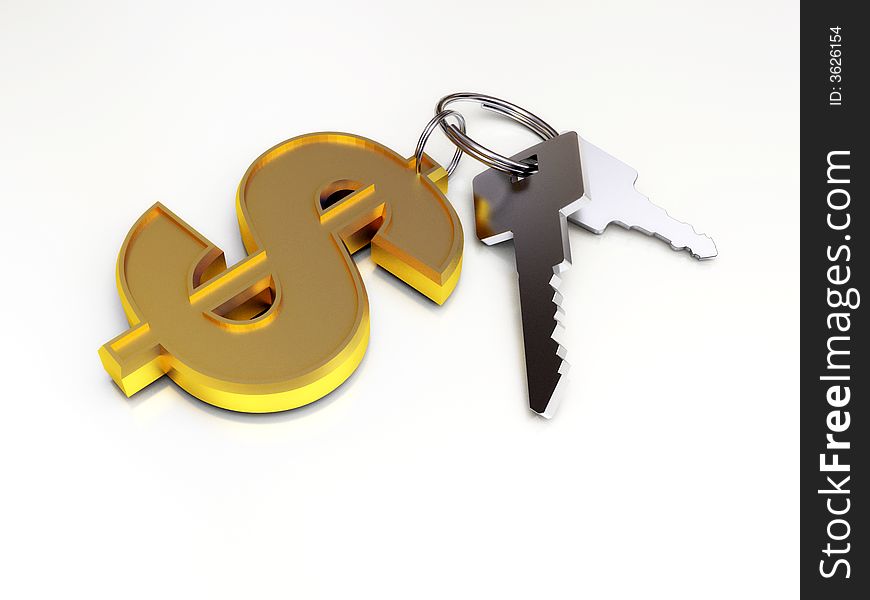 Hi res rendering of steel key and dollar symbol. Hi res rendering of steel key and dollar symbol