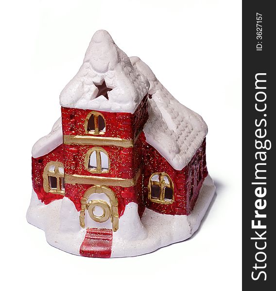 Handmade christmas toy house isolated on white. Handmade christmas toy house isolated on white