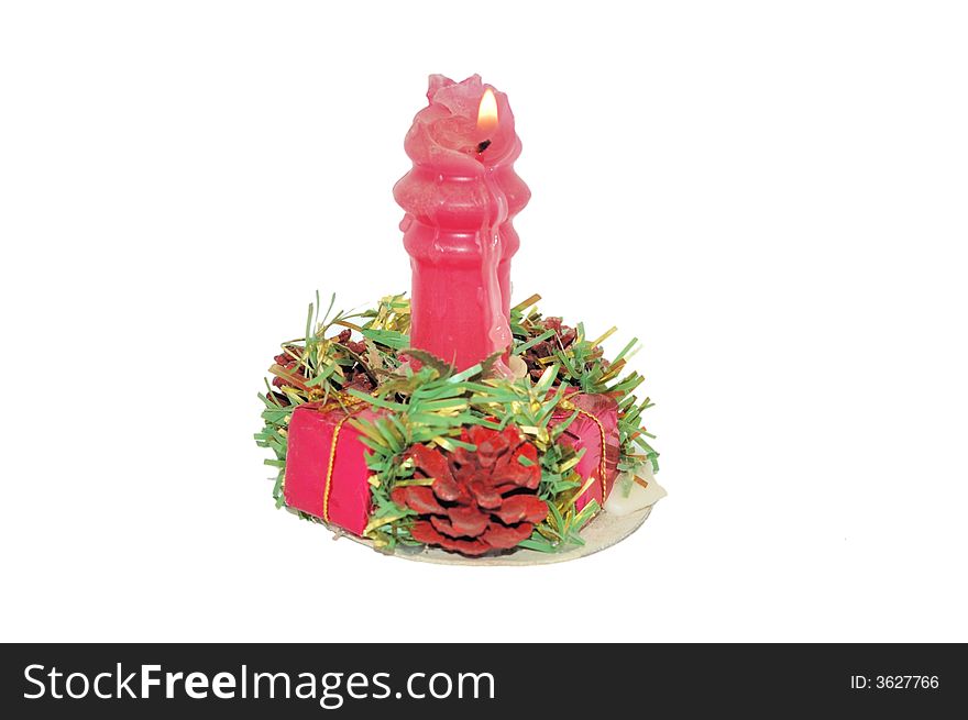 Christmas ornament with red candle and pine cones. Christmas ornament with red candle and pine cones