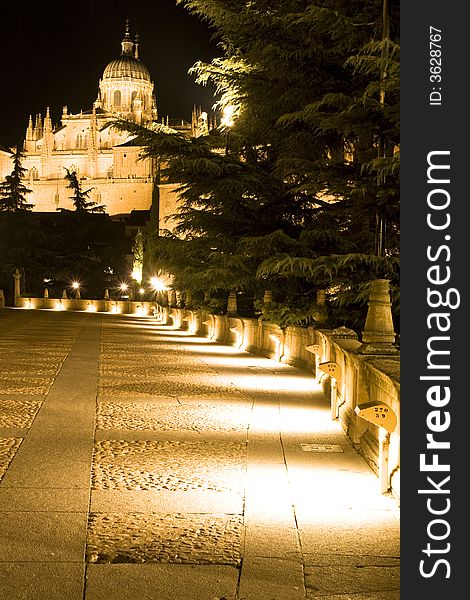 Nocturne view of the Salamanca cathedral. Nocturne view of the Salamanca cathedral.