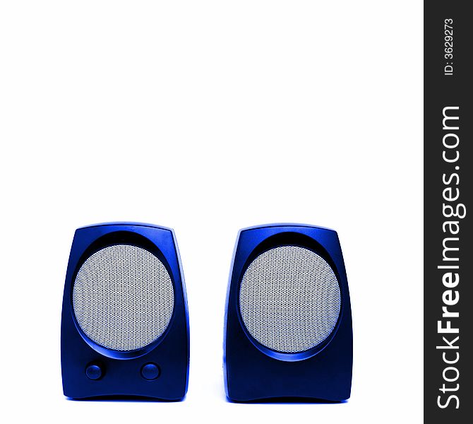 Set of blue toned audio speakers isolated on white background. Set of blue toned audio speakers isolated on white background