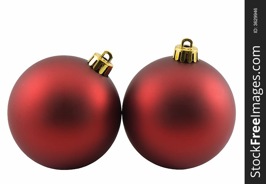 Two red christmas ornaments isolated on white