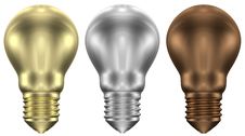 Golden, Silver And Bronze Light Bulbs Royalty Free Stock Photography Golden, Silver And Bronze Light Bulbs Royalty Free Stock Photography