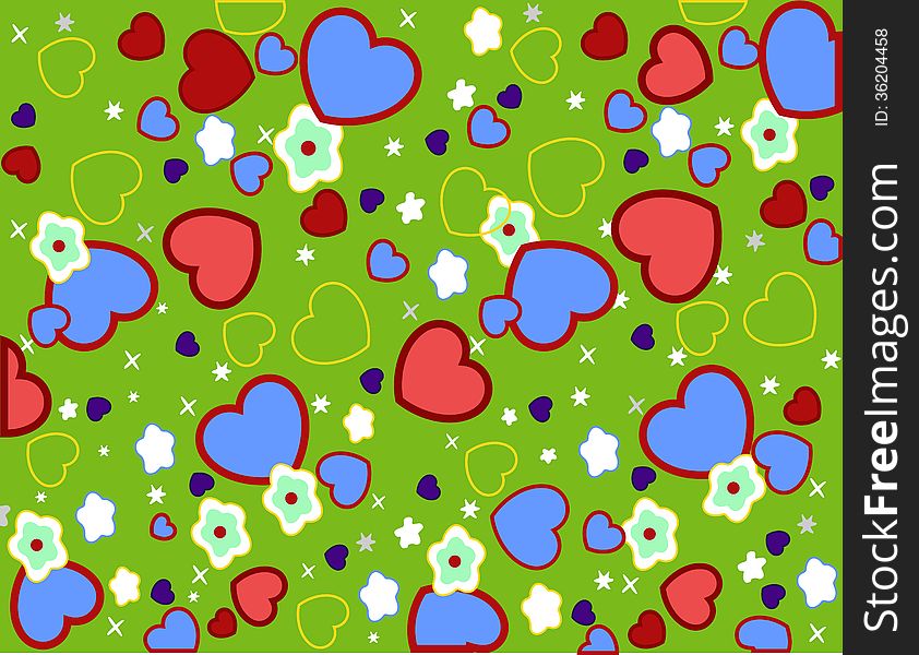 Seamless heart pattern on green background