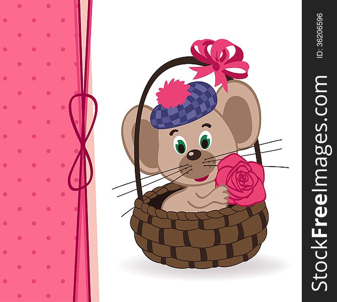 Mouse in a basket - vector ilustration