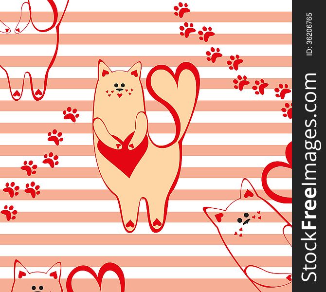 Vector cat heart day love illustration holidays valentine's celebrations red background. Vector cat heart day love illustration holidays valentine's celebrations red background