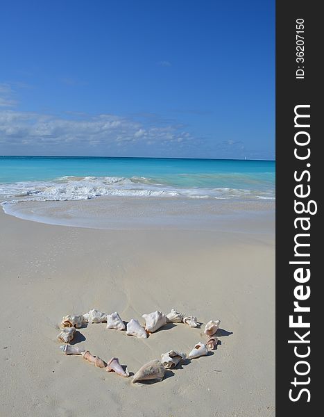 Heart of shells on the beach in Bahamas. Heart of shells on the beach in Bahamas