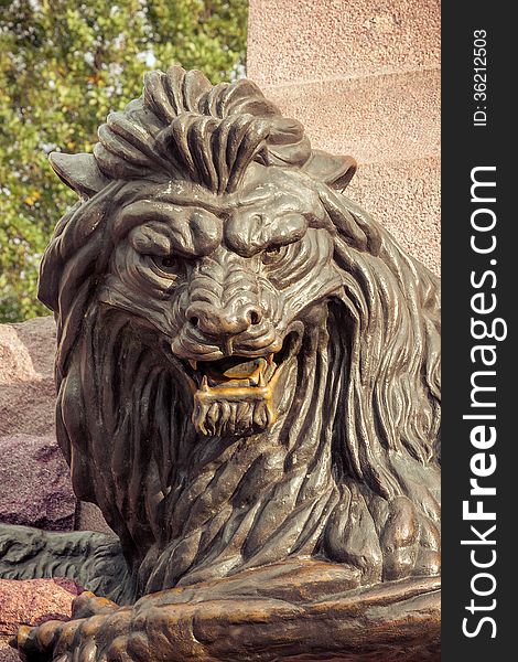 Monument reclining lion symbol security. Monument reclining lion symbol security