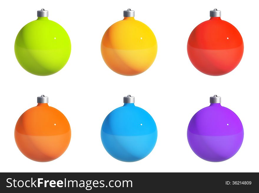 Colorful Christmas / New Year's ornaments isolated on white. Paths included. Colorful Christmas / New Year's ornaments isolated on white. Paths included.