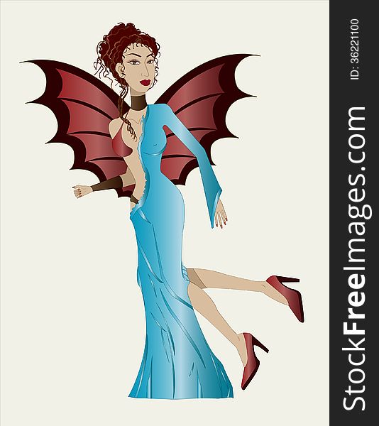 Vector illustration of beautiful winged seductive night on isolated background. Vector illustration of beautiful winged seductive night on isolated background.