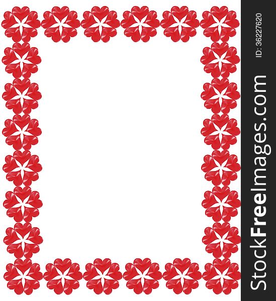 Frame from the red patterns on the white background. Frame from the red patterns on the white background