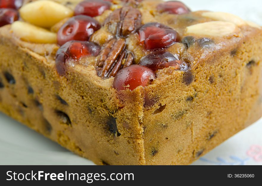 Rich cherry genoa cake with fruits and nuts