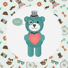 Hipster Bear Holding Heart Illustration Stock Images Hipster Bear Holding Heart Illustration Stock Images