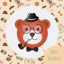Hipster Bear Head Card Vector Illustration Stock Photos Hipster Bear Head Card Vector Illustration Stock Photos
