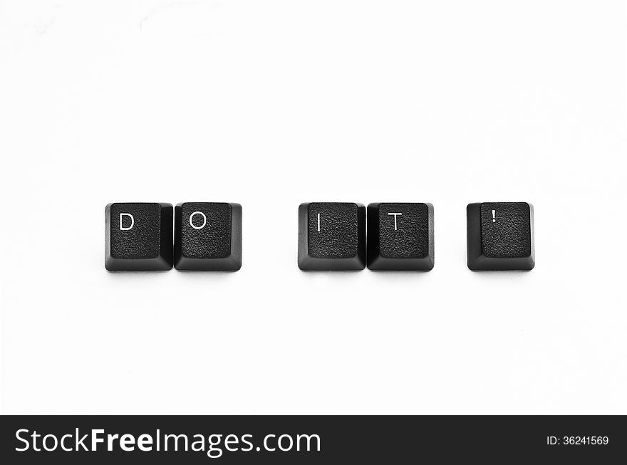 Words created with computer keyboard buttons on white background. Words created with computer keyboard buttons on white background