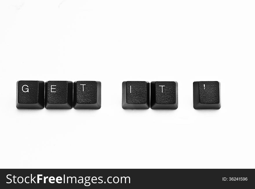 Words created with computer keyboard buttons on white background. Words created with computer keyboard buttons on white background