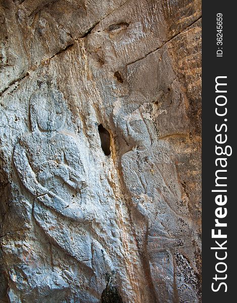 The Stucco Of Ancient Angle At The Khao Ngu Cave In Thailand