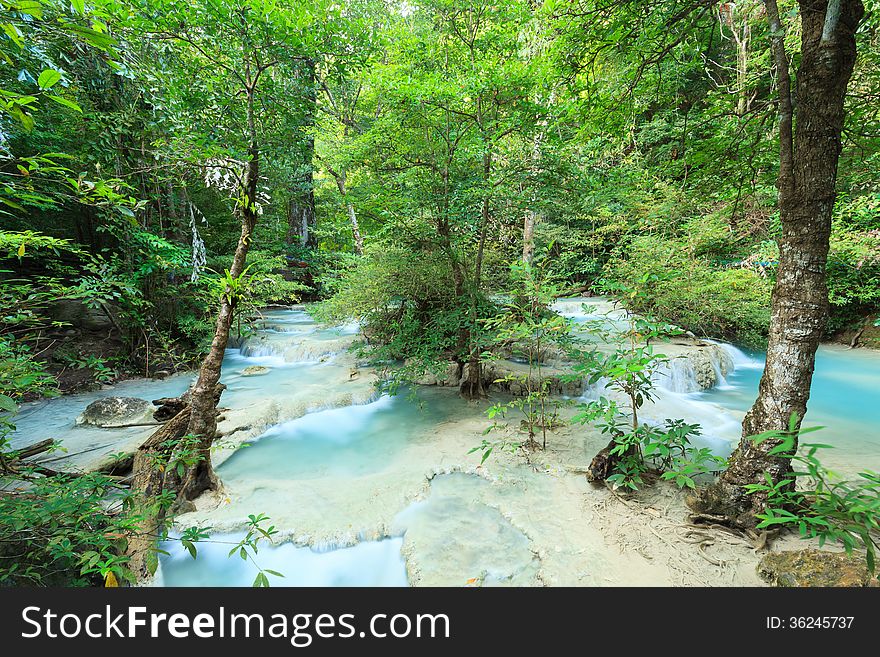 Deep Forest Waterfall in Thailand (Erawan Waterfall)