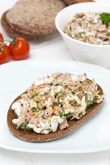 Rye Bread With Tuna And Homemade Cheese, Vertical Stock Photography Rye Bread With Tuna And Homemade Cheese, Vertical Stock Photography