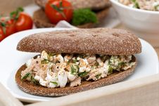Sandwich Of Rye Bread With Tuna And Homemade Cheese On A Tray Royalty Free Stock Photo Sandwich Of Rye Bread With Tuna And Homemade Cheese On A Tray Royalty Free Stock Photo