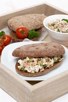 Sandwich Of Rye Bread With Tuna And Homemade Cheese On A Tray Royalty Free Stock Images Sandwich Of Rye Bread With Tuna And Homemade Cheese On A Tray Royalty Free Stock Images