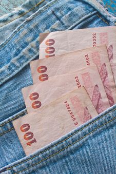 Banknote In  Jeans Pocket Stock Photography