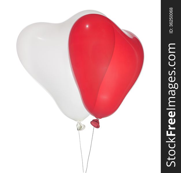 Isolated white and red heart shape balloons