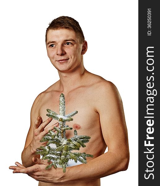 Young man with pine tree.