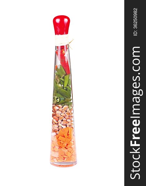 A nice decorative bottle with vegetables