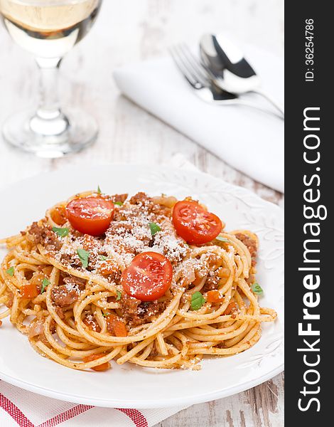 Italian food - spaghetti bolognese, vertical