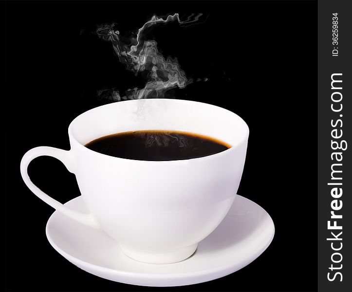 Cup of hot coffee and steam on a black background. Cup of hot coffee and steam on a black background