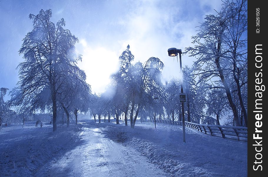 Mist on the camera lens helped to create this ethereal image of an ice covered road at Niagara Falls. Mist on the camera lens helped to create this ethereal image of an ice covered road at Niagara Falls.