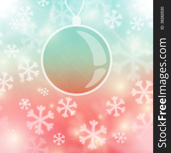 Abstract Christmas background with white snowflakes and light soft colors. Transparent ball ahead of smooth background. Vector illustration. Abstract Christmas background with white snowflakes and light soft colors. Transparent ball ahead of smooth background. Vector illustration.