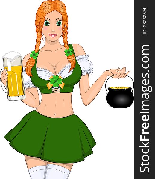 Beautiful girl with a glass of beer in the St. Patricks Day celebration. Beautiful girl with a glass of beer in the St. Patricks Day celebration