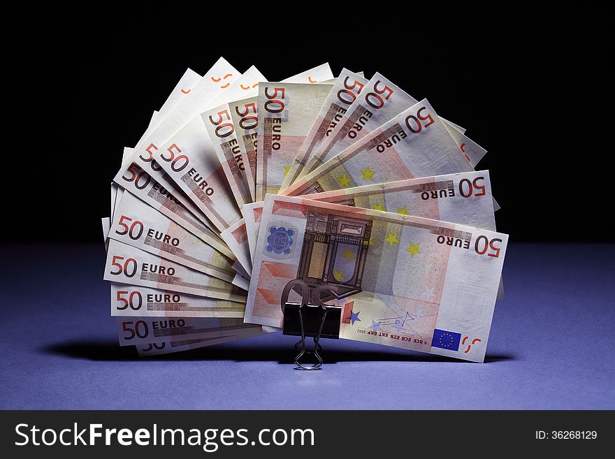 European Union currency bank notes as fan on dark background