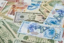 Banknotes Lie Mixed. Royalty Free Stock Image