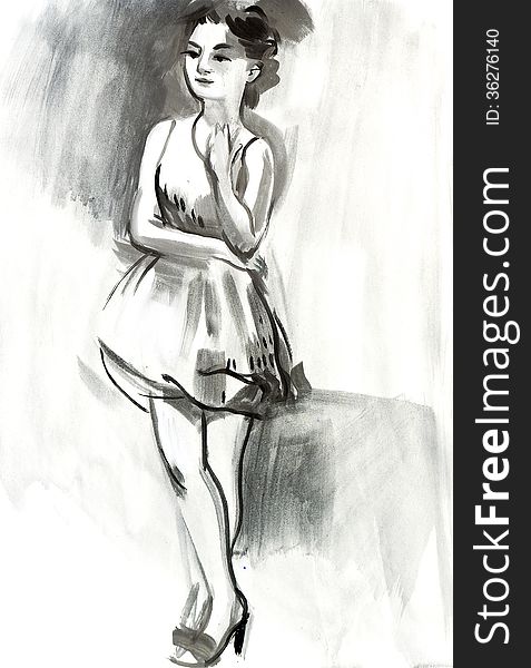 sketch of walking female figure handdrawn by black pencil on white paper  Stock Photo  Alamy
